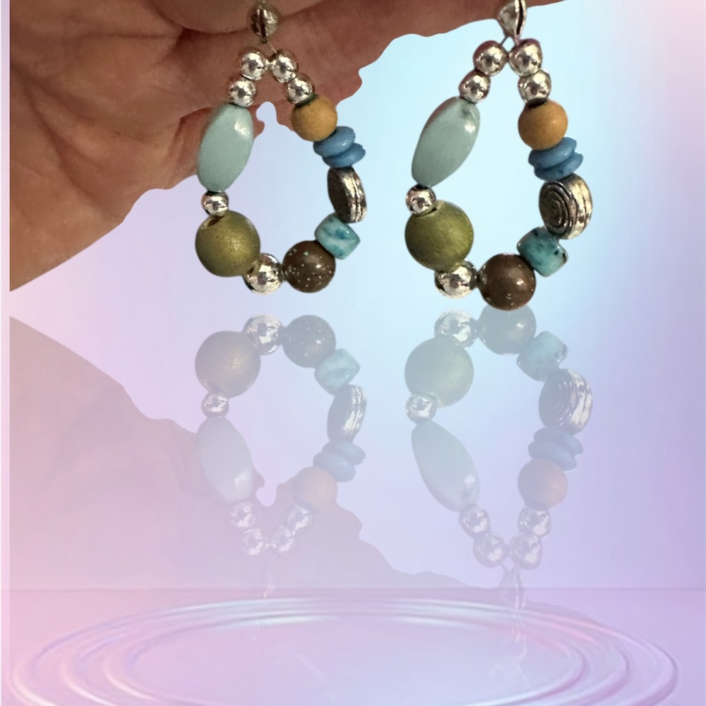 Blue and Green Beaded Earrings